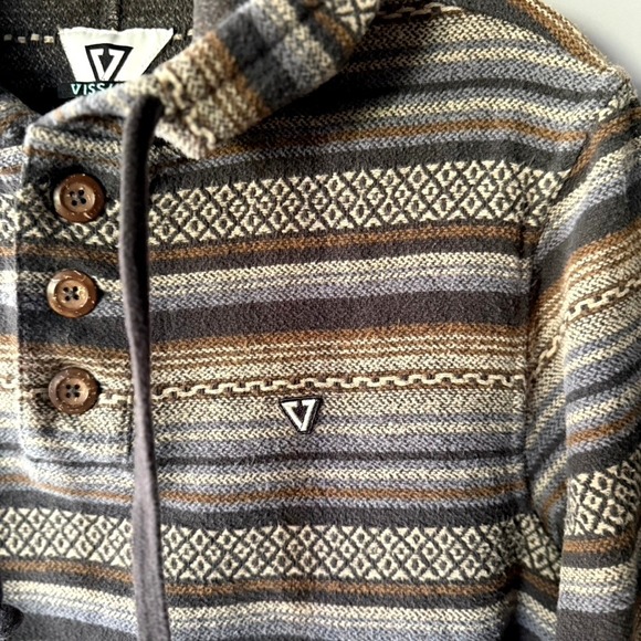 Vissla Mens Descanso Aztec Stripe Pullover Henley Hoodie, Phantom Brown, S - Picture 9 of 15